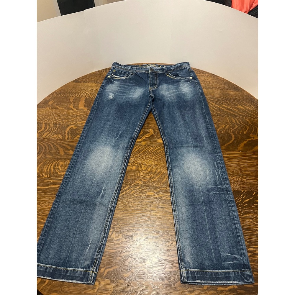 Relic‎ by BC Jeans Mens 34 Blue Distressed Straight Fit Button Fly